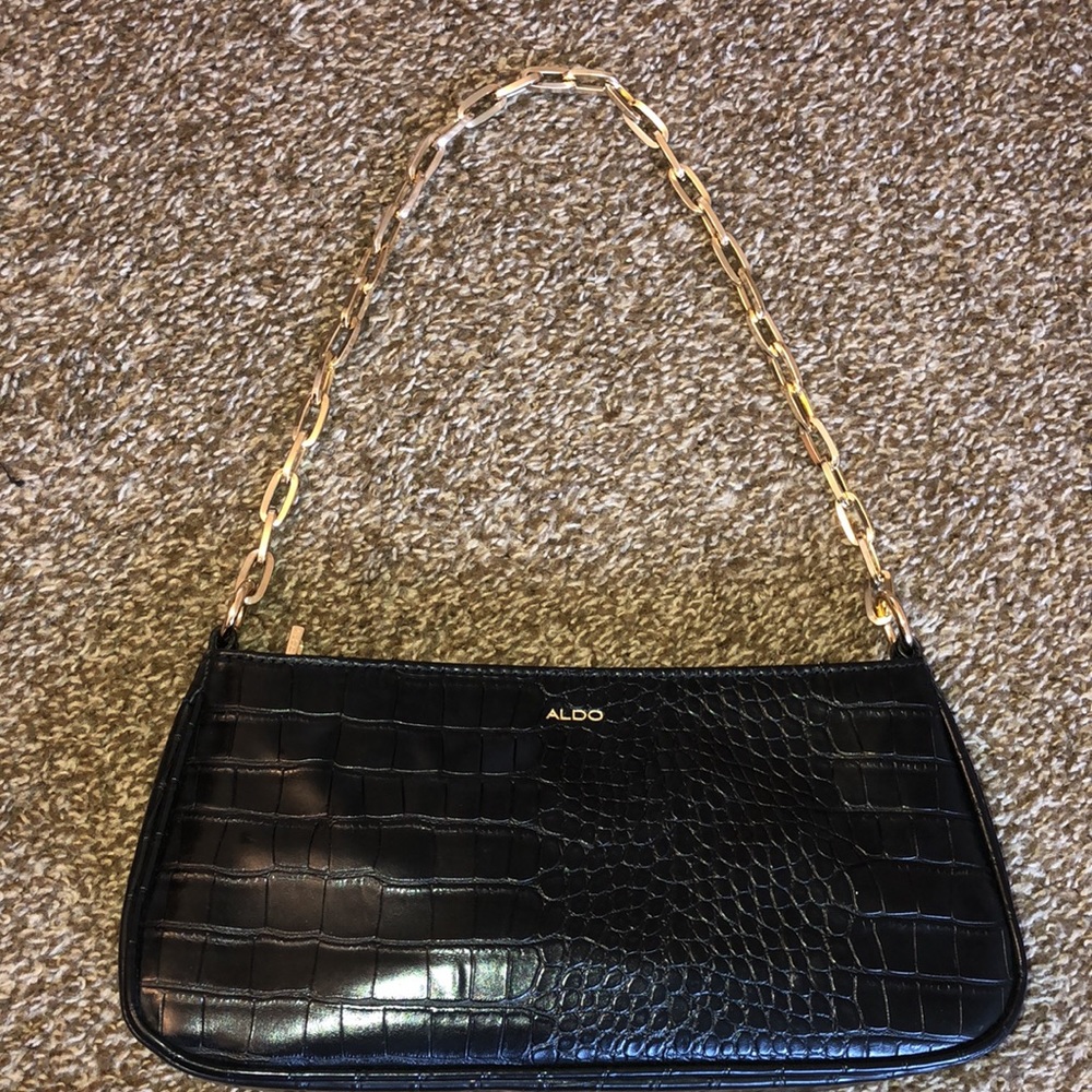 Black gold chain purse small medium snake skin print